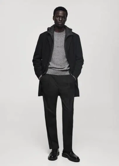 Mango Man Wool Coat With Quilted Interior Hood Black