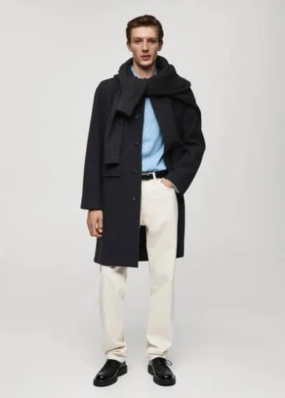 Mango Man Pocketed Wool Coat Charcoal