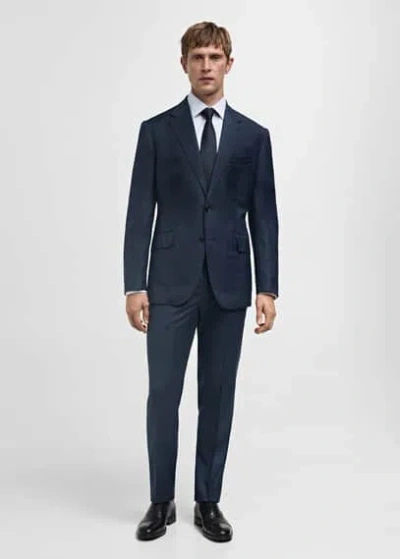 Mango Man Venice 100% Virgin Wool Suit Pants In Dark Navy