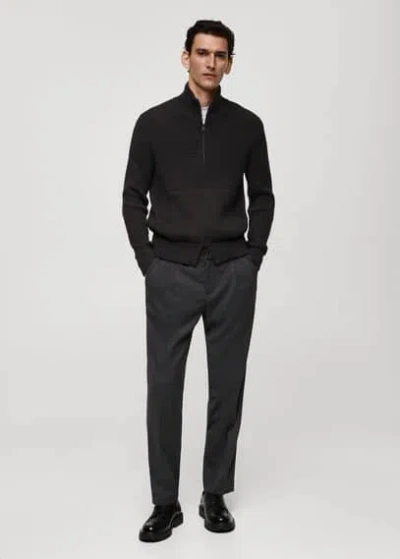 Mango Man Regular Fit Cord Pleated Trousers Grey
