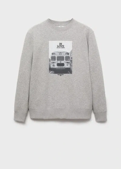 Mango Man Graphic Printed Cotton Sweatshirt Dark Heather Grey In Gris Chiné Foncé