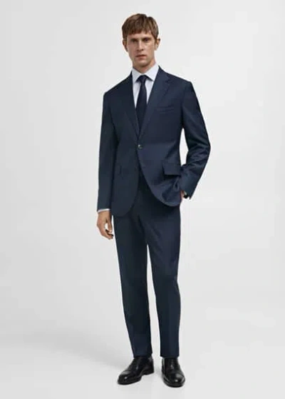 Mango Man Venice 100% Virgin Wool Suit Blazer In Dark Navy