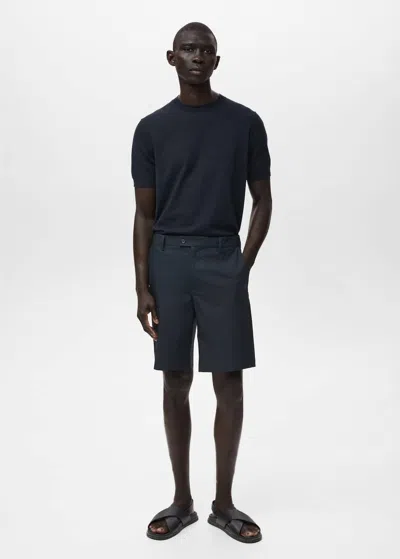 Mango Man 100% Cotton Bermuda Shorts Navy