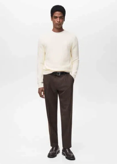 Mango Man 100% Cotton Braided Sweater In Off White