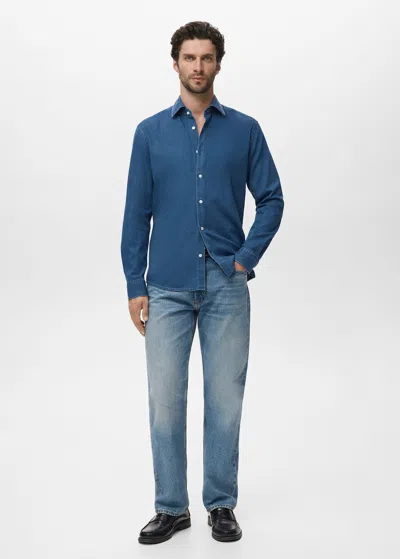 Mango Man 100% Cotton Chambray Shirt Medium Blue