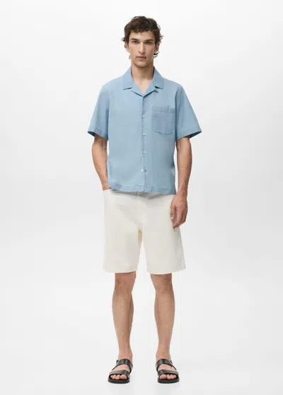 Mango Man 100% Cotton Denim Shirt Light Blue