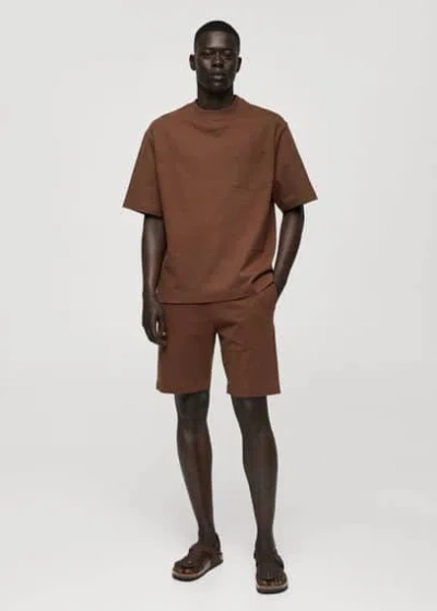 Mango Man 100% Cotton Drawstring Bermuda Shorts Brown