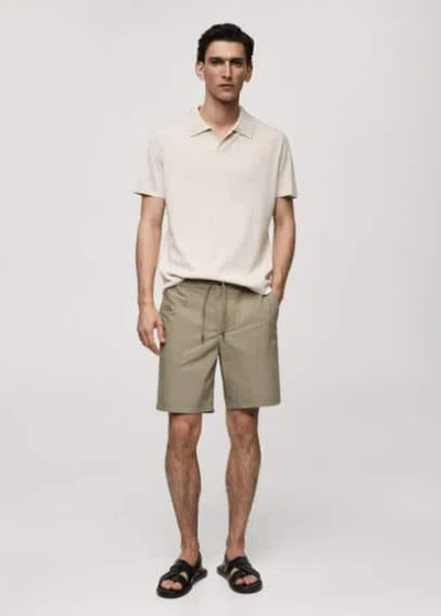 Mango Man 100% Cotton Drawstring Bermuda Shorts Mink Grey