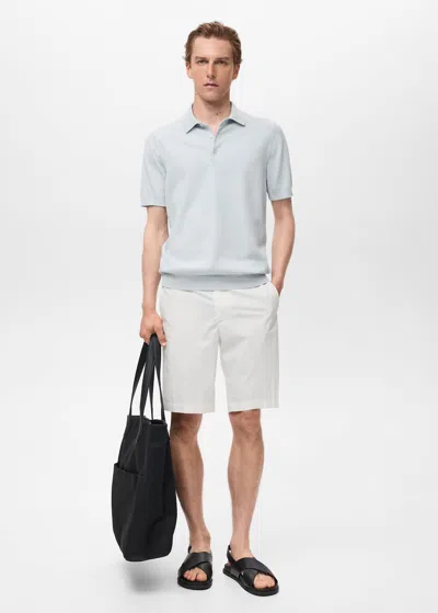 Mango Man 100% Cotton Fine-knit Polo Shirt Sky Blue