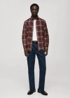 Shop Mango Man 100% Cotton Flannel Checkered Shirt Burgundy