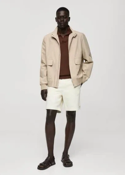 Mango Man 100% Cotton Jacket With Pockets In Beige