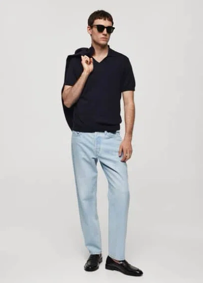 Mango Man Knit Cotton Polo Shirt Dark Navy