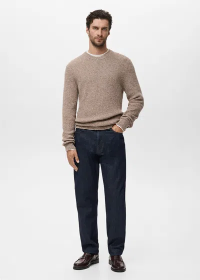Mango Man Pull-over 100 % Coton Maille Beige - Homme - Xxl -  In Brown