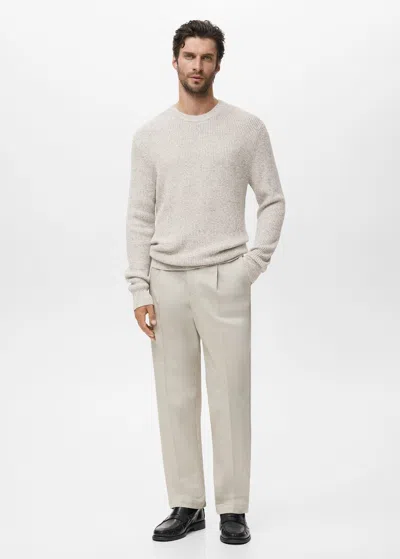 Mango Man Pull-over 100 % Coton Maille Blanc Cassé - Homme - Xxl -  In White