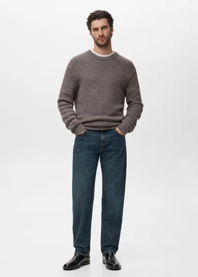 Mango Man Pull-over 100 % Coton Maille Lie De Vin - Homme - Xxl -  In Gray