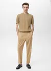 Mango Man 100% Cotton Knitted T-shirt Beige