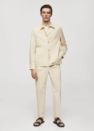 Mango Man 100% Cotton Overshirt With Pocket Vanilla