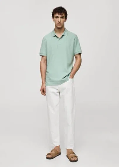 Mango Man 100% Cotton Pique Polo Shirt Aqua Green