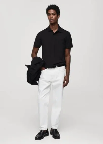 Mango Man 100% Cotton Pique Polo Shirt Black