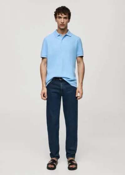 Mango Man 100% Cotton Pique Polo Shirt China Blue