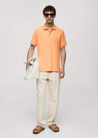 Mango Man 100% Cotton Pique Polo Shirt Pastel Orange