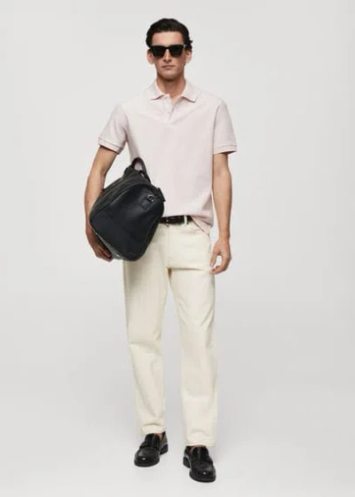 Mango Man 100% Cotton Pique Polo Shirt Pastel Pink
