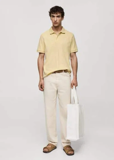 Mango Man 100% Cotton Pique Polo Shirt Pastel Yellow