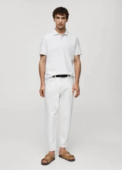 Mango Man 100% Cotton Pique Polo Shirt White