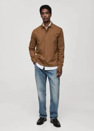 Mango Man 100% Cotton Polo Sweatshirt In Medium Brown