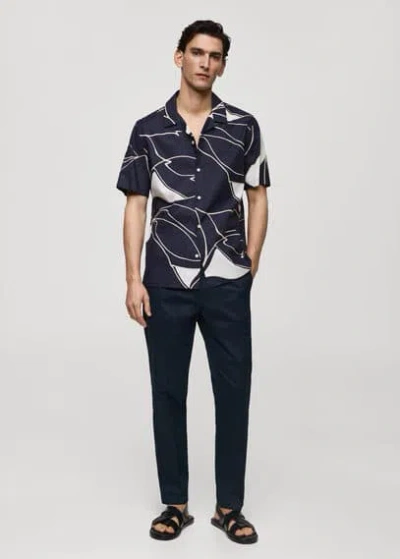 Mango Man - Chemise Imprimée 100 % Coton Bleu Marine Foncé - L - Homme In Dark Navy