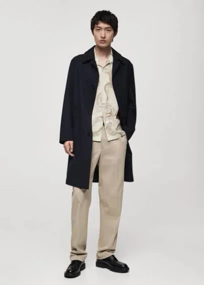 Mango Man 100% Cotton Regular-fit Printed Shirt White In Black