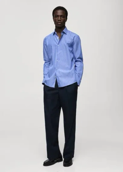 Mango Man 100% Cotton Regular-fit Striped Shirt In Sky Blue