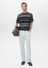 Mango Man 100% Cotton Regular-fit Striped T-shirt In Dark Navy