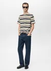 Mango Man T-shirt Regular-fit 100 % Coton Rayures Écru - Homme - Xxl -  In Ecru