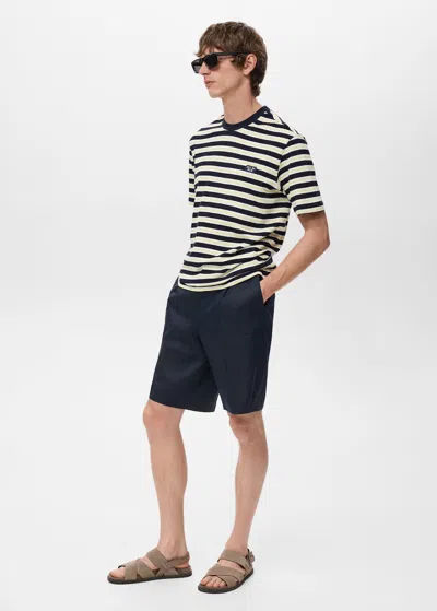 Mango Man 100% Cotton Regular-fit Striped T-shirt Navy In Multi