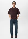 Mango Man 100% Cotton Relaxed-fit Striped T-shirt Wine In Black