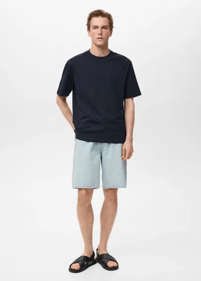 Mango Man T-shirt 100 % Coton Relaxed-fit Bleu Marine Foncé - Homme - Xxl -