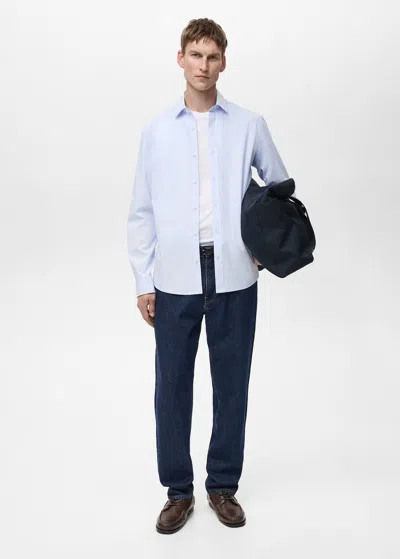 Mango Man Chemise 100 % Coton Rayures Slim-fit Bleu Ciel - Homme - Xl -  In Sky Blue