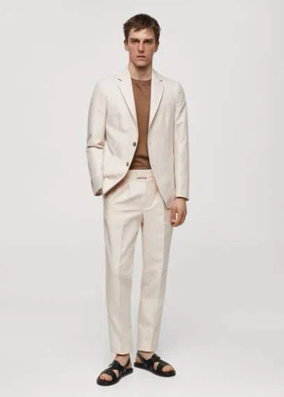 Mango Man Slim-fit Cotton Suit Blazer Ecru