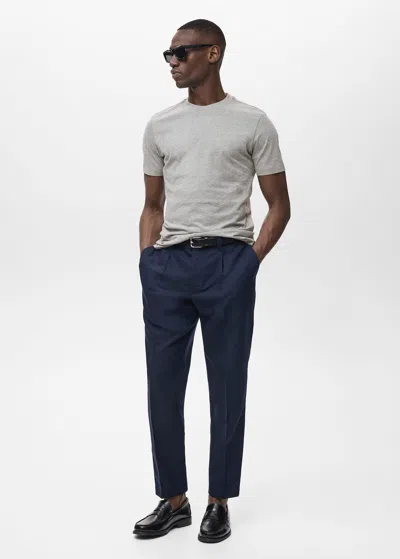 Mango Man T-shirt Slim-fit 100 % Coton Gris Chiné Moyen - Homme - Xxl -