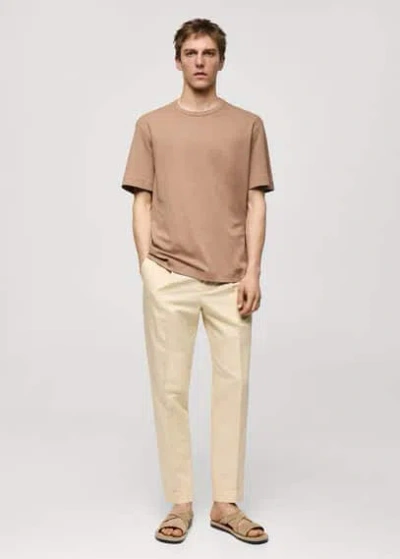 Mango Man 100% Cotton Slim-fit T-shirt Tobacco Brown
