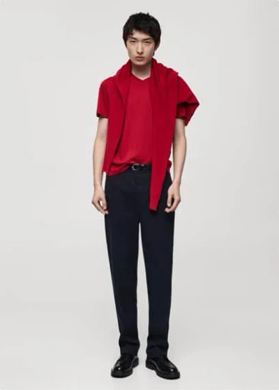 Mango Man 100% Cotton Slim-fit V-neck T-shirt In Red