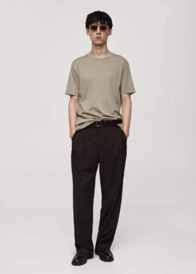 Mango Man Slim Fit Mercerized Cotton T-shirt Ivory White