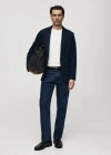 Mango Man Flannel Trousers Micro Houndstooth Flannel Indigo Blue In White