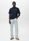 Mango Man 100% Cotton T-shirt Text Indigo Blue In Blue
