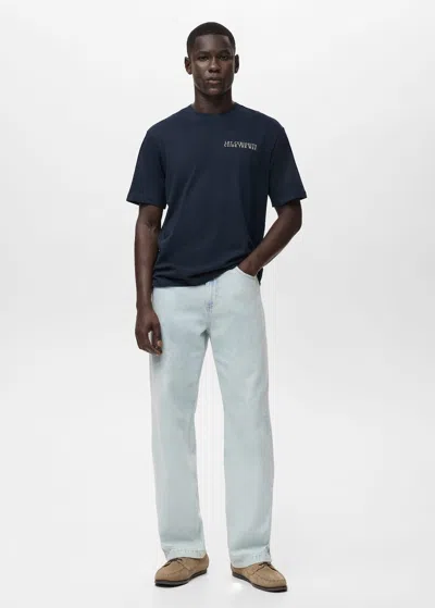 Mango Man 100% Cotton T-shirt Text Indigo Blue