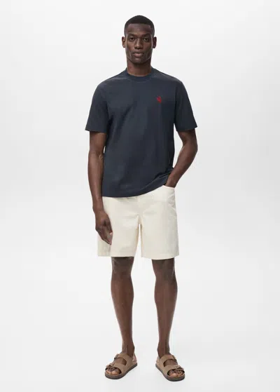 Mango Man T-shirt 100 % Coton Détail Brodé Bleu Marine - Homme - Xl -