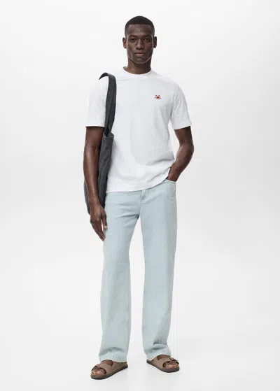 Mango Man T-shirt 100 % Coton Détail Brodé Blanc - Homme - Xxl -