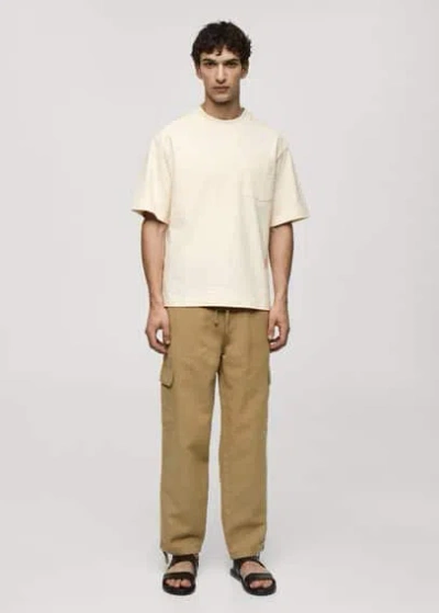 Mango Man 100% Cotton T-shirt With Pocket Ecru