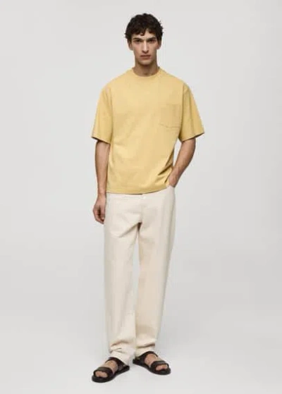 Mango Man 100% Cotton T-shirt With Pocket Yellow